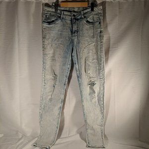 Jeaniologie Acid Wash Blue Denim High Rise Skinny Jeans Distressed Women's 14